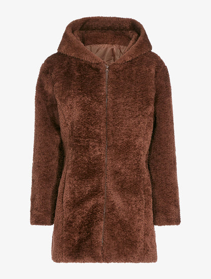 Manteau zippé en fourrure synthétique - marron - 1