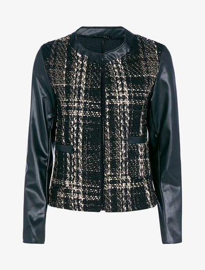 Veste moulinée à manches en simili - noir/taupe - 3