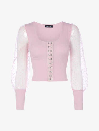 Top court style corset à manches transparentes - rose - 3