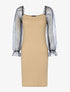 Robe côtelée pailletée à manches bouffantes en voile - beige - 1