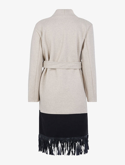 Manteau long à bords frangés - beige chiné - 2