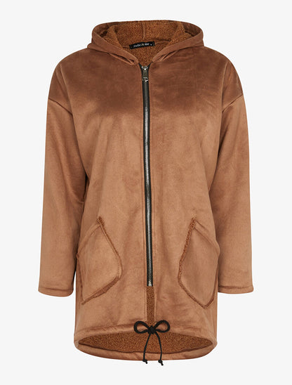 Manteau ample intérieur en maille bouclette - camel - 1