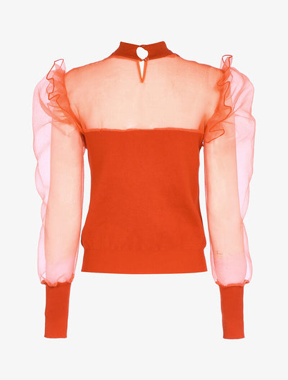 Pull bi matière à manches gigot - orange - 2
