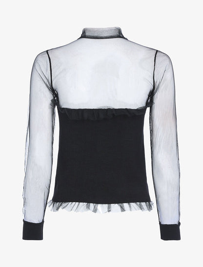 Pull bi matière à boutonnière - noir - 2