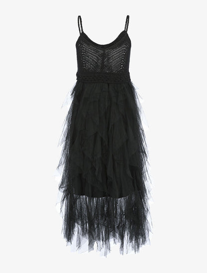 Robe en tulle volantée et crochet - noir - 2
