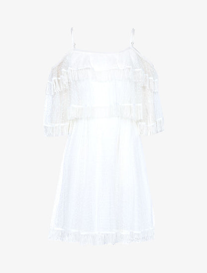 Robe en tulle à bords frangés - ecru - 3