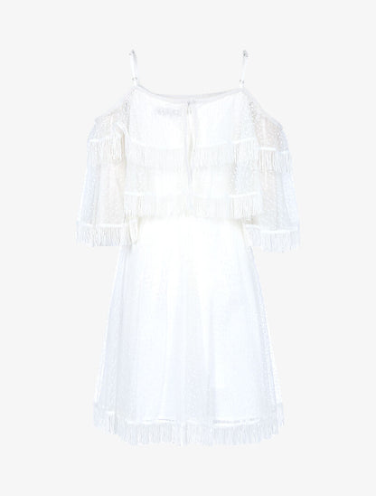 Robe en tulle à bords frangés - ecru - 2