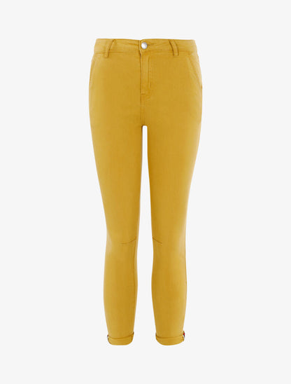 Jean 7/8 skinny taille haute à chevilles à liserés - moutarde