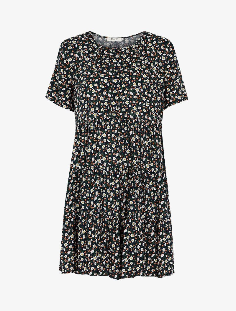 Robe trapèze à imprimé fleuri - marine - 1
