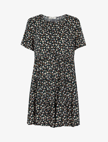 Robe trapèze à imprimé fleuri - marine - 1