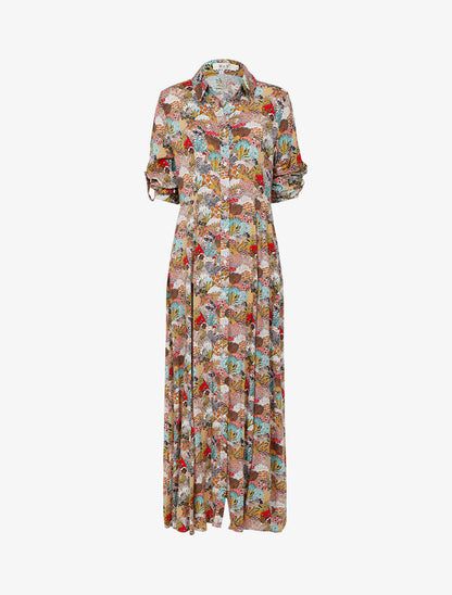 Robe chemise à imprimé paysage fleuri - jaune - 1