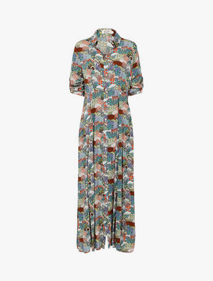 Robe chemise à imprimé paysage fleuri - vert - 3