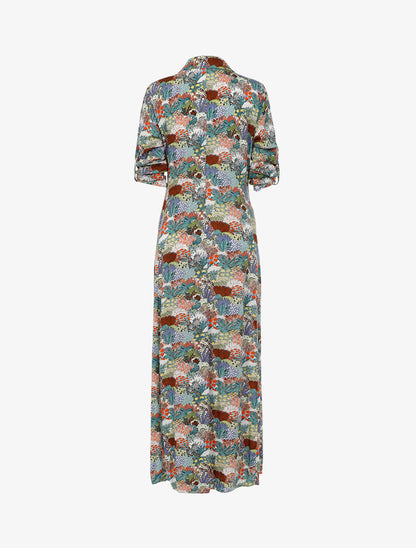 Robe chemise à imprimé paysage fleuri - vert - 2