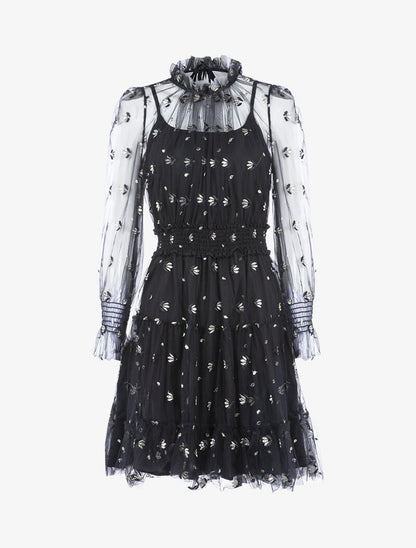 Robe en tulle ajourée à broderies - noir - 3