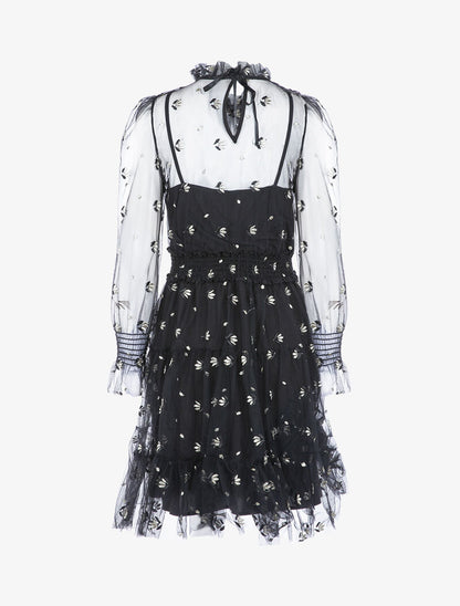 Robe en tulle ajourée à broderies - noir - 2