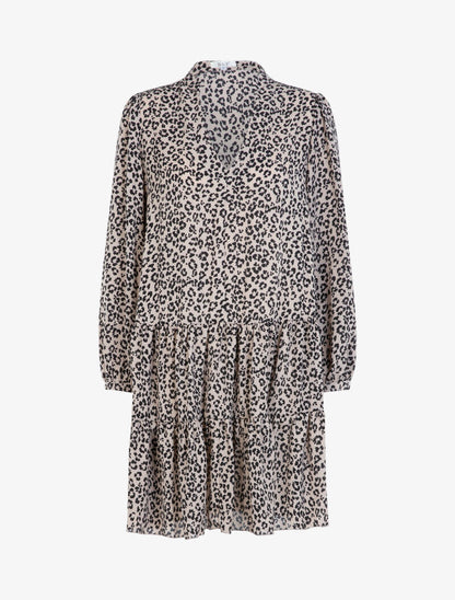 Robe trapèze à imprimé léopard graphique - beige - 3