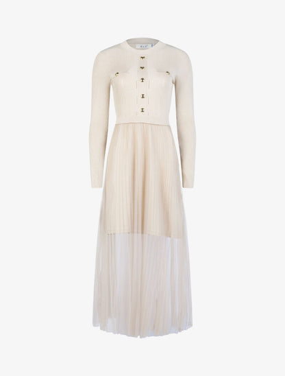 Robe à buste en maille et tulle - beige - 1