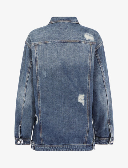 Veste longue à effet troué - bleu denim - 3