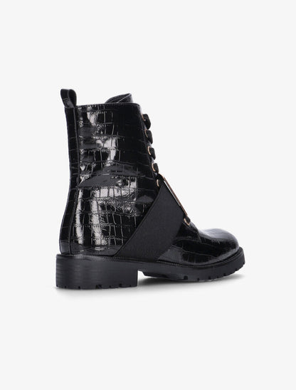 Boots croco à boucle carrée dorée - noir - 5