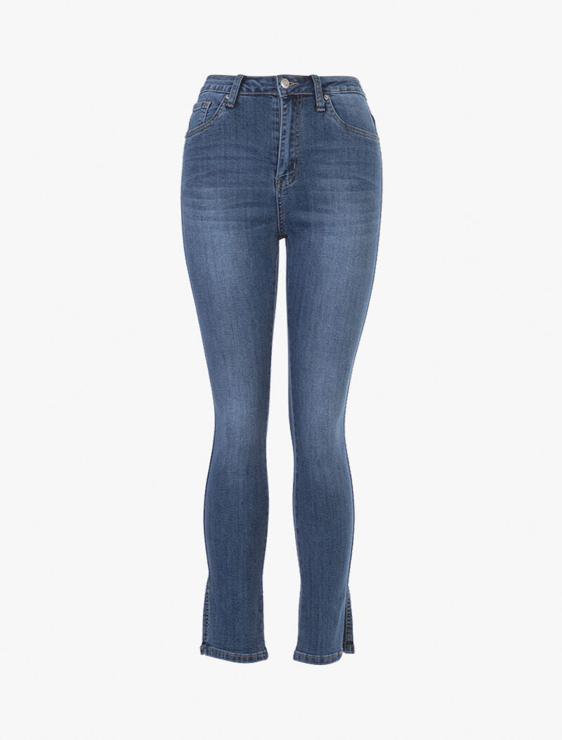 Jean droit fendu à taille haute - bleu denim - 3