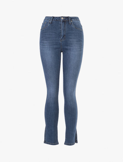 Jean droit fendu à taille haute - bleu denim - 3