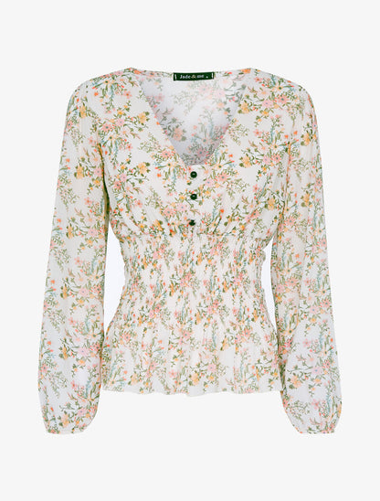 Top boule à imprimé floral - beige - 1