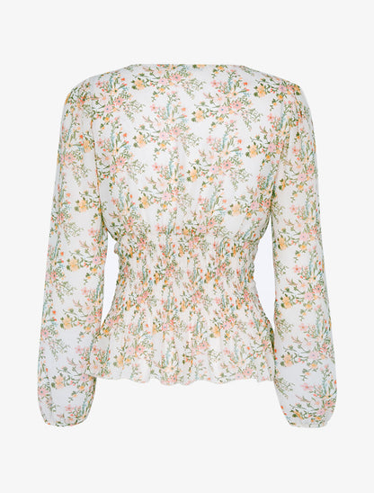 Top boule à imprimé floral - beige - 2
