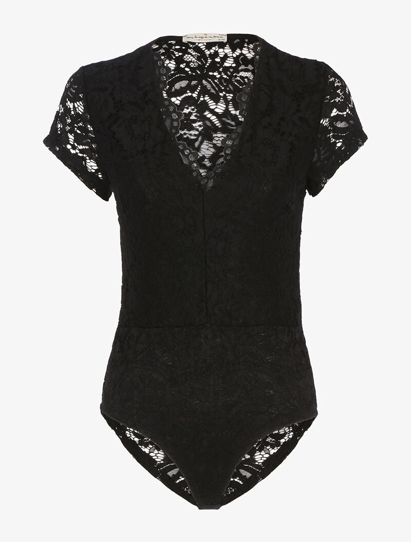 Body en dentelle festonnée - noir - 3
