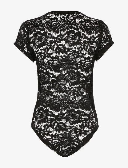 Body en dentelle festonnée - noir - 2