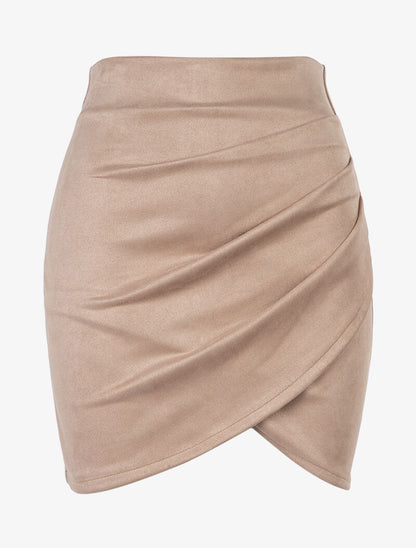 Jupe en suédine à côtés froncés - beige - 3