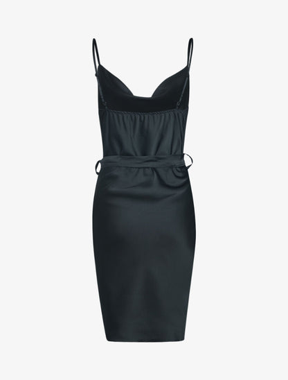 Robe satinée à col bénitier - noir - 2