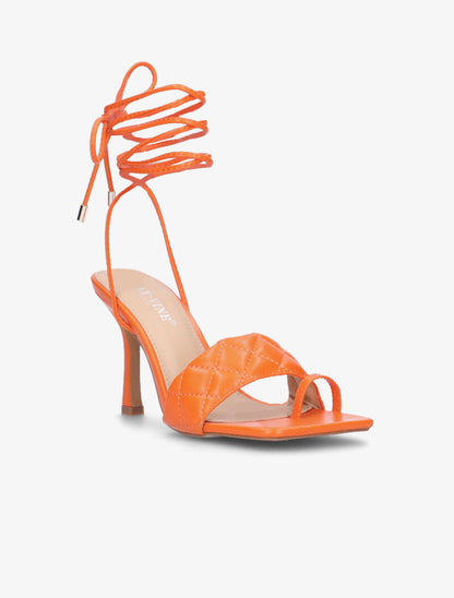 Sandales à brides effet capitonné et liens - orange - 2