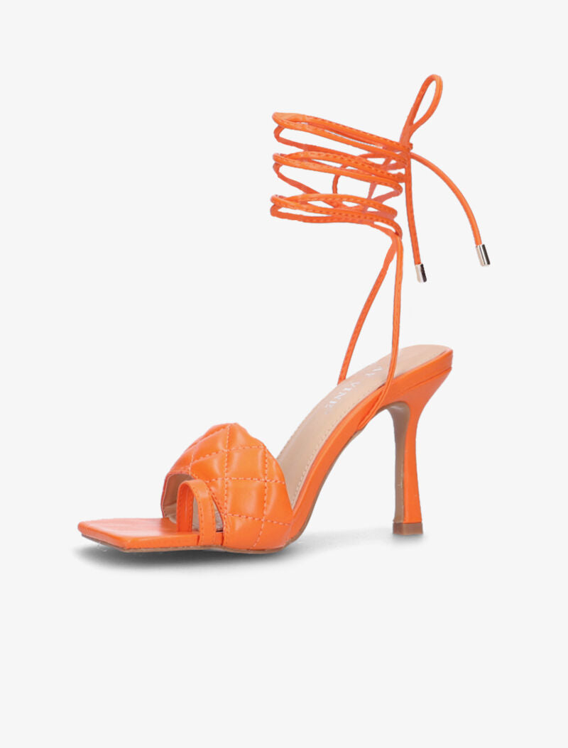 Sandales à brides effet capitonné et liens - orange - 3