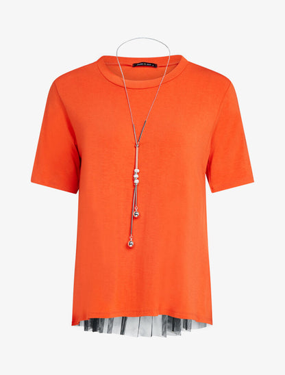 T-shirt fluide à dos en tulle - orange - 3