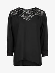 Blouse transparente à détails dentelle - noir - 3
