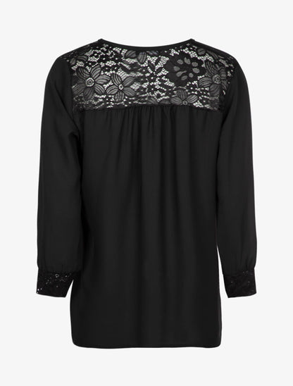 Blouse transparente à détails dentelle - noir - 2
