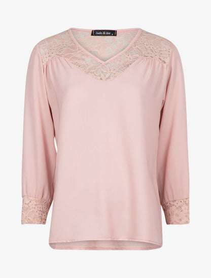 Blouse transparente à détails dentelle - rose - 3