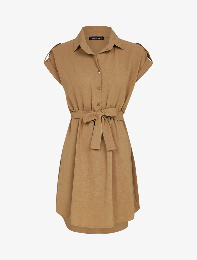 Robe patineuse à manches courtes rabattables - camel - 2