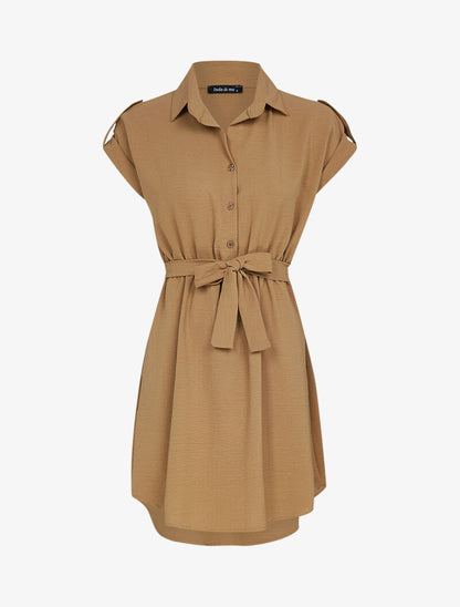 Robe patineuse à manches courtes rabattables - camel - 2