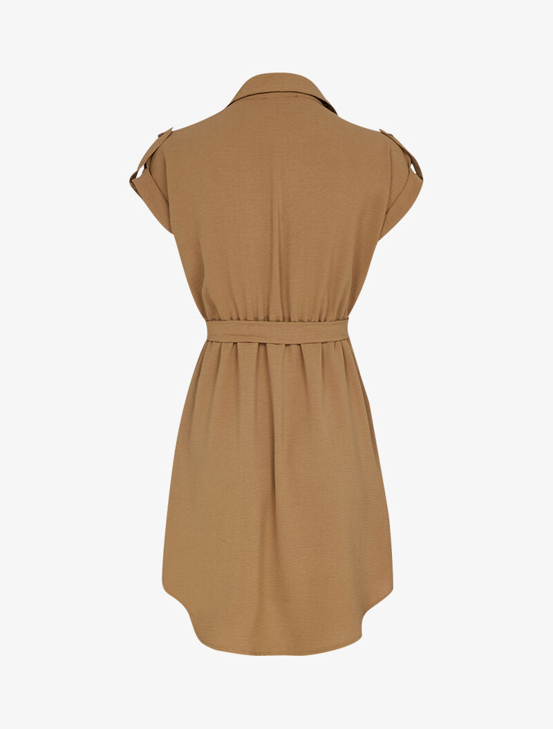 Robe patineuse à manches courtes rabattables - camel - 3