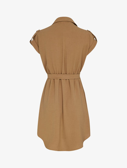 Robe patineuse à manches courtes rabattables - camel - 3