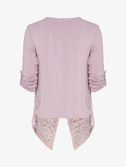 Top en maille à pans en dentelle - rose - 2