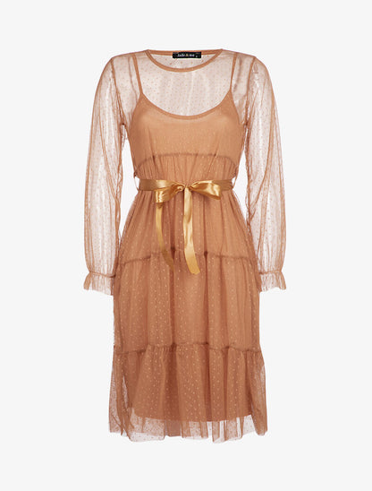 Robe en résille et pois - camel - 2