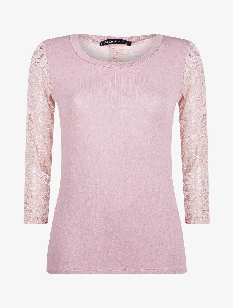 Top en maille à détails dentelle - rose - 1