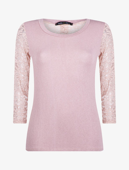 Top en maille à détails dentelle - rose - 1