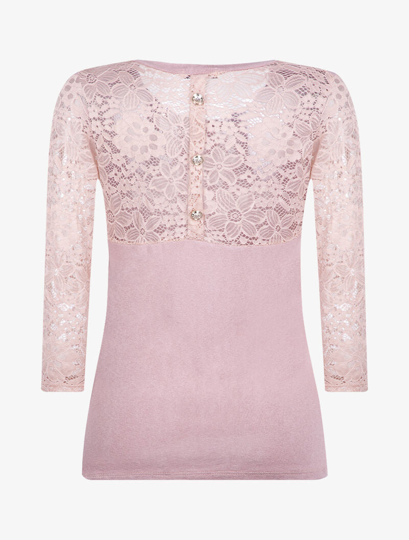 Top en maille à détails dentelle - rose - 2