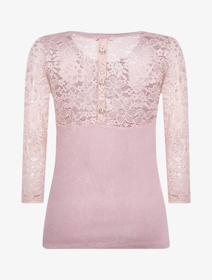 Top en maille à détails dentelle - rose - 2