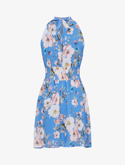Robe imprimée à encolure ras de cou - bleu charrette - 2