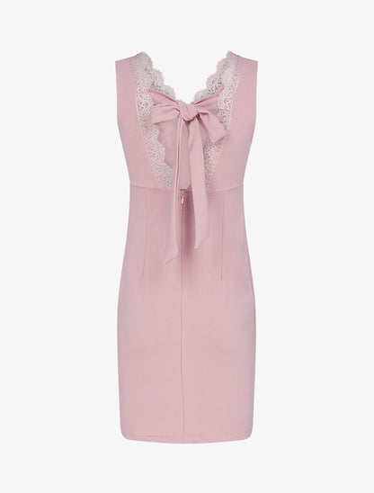 Robe moulante à détails dentelle - rose - 2