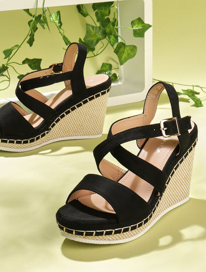 Compensées style damier et brides croisées - noir - 5